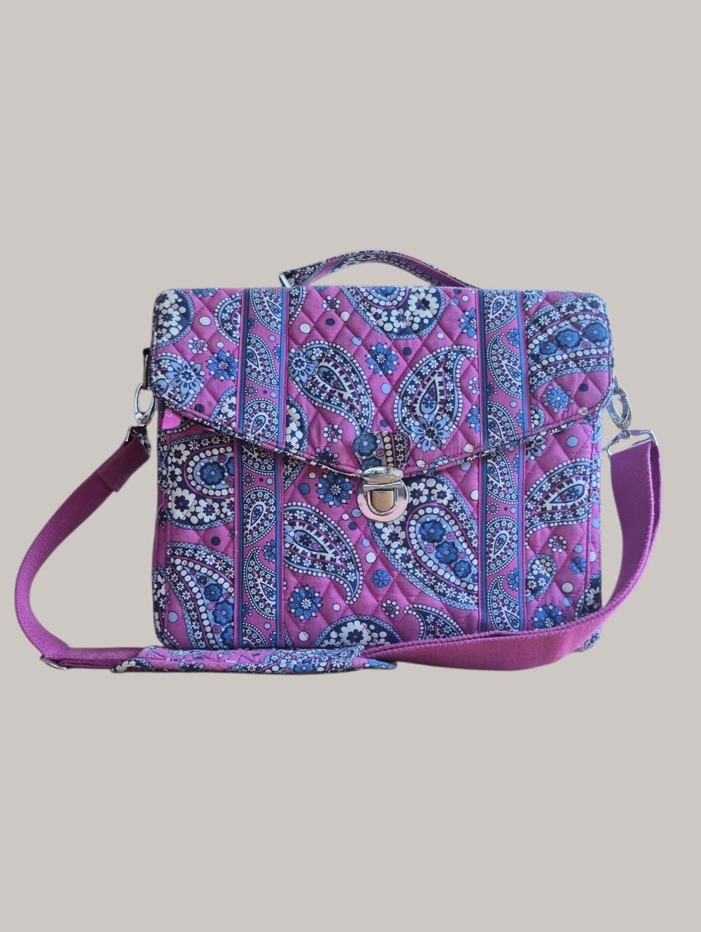 Vera Bradley Bag Metropolitan Laptop Messenger Boysenberry Purple Paisley